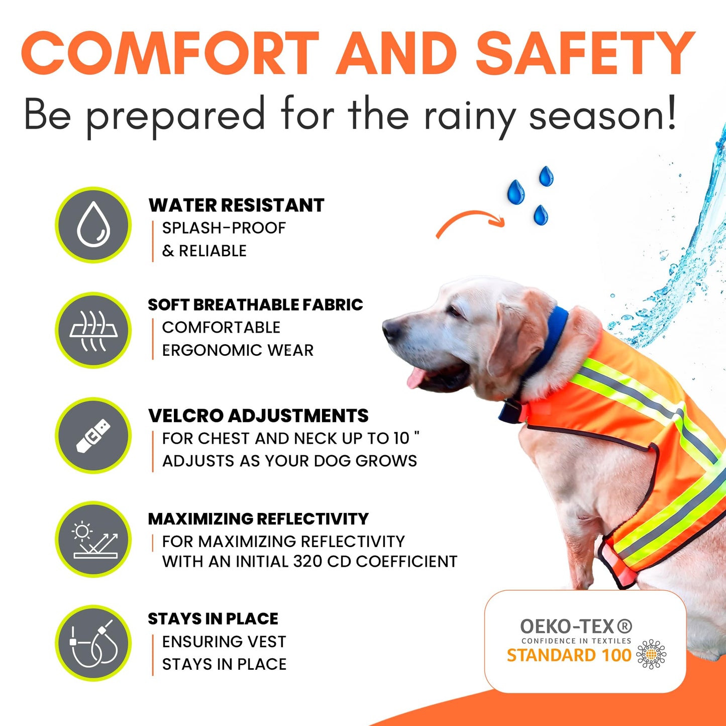 BUDDY GLOW Water-Resistant High-Visibility Dog Vest, Hi Visibility Orange, Small