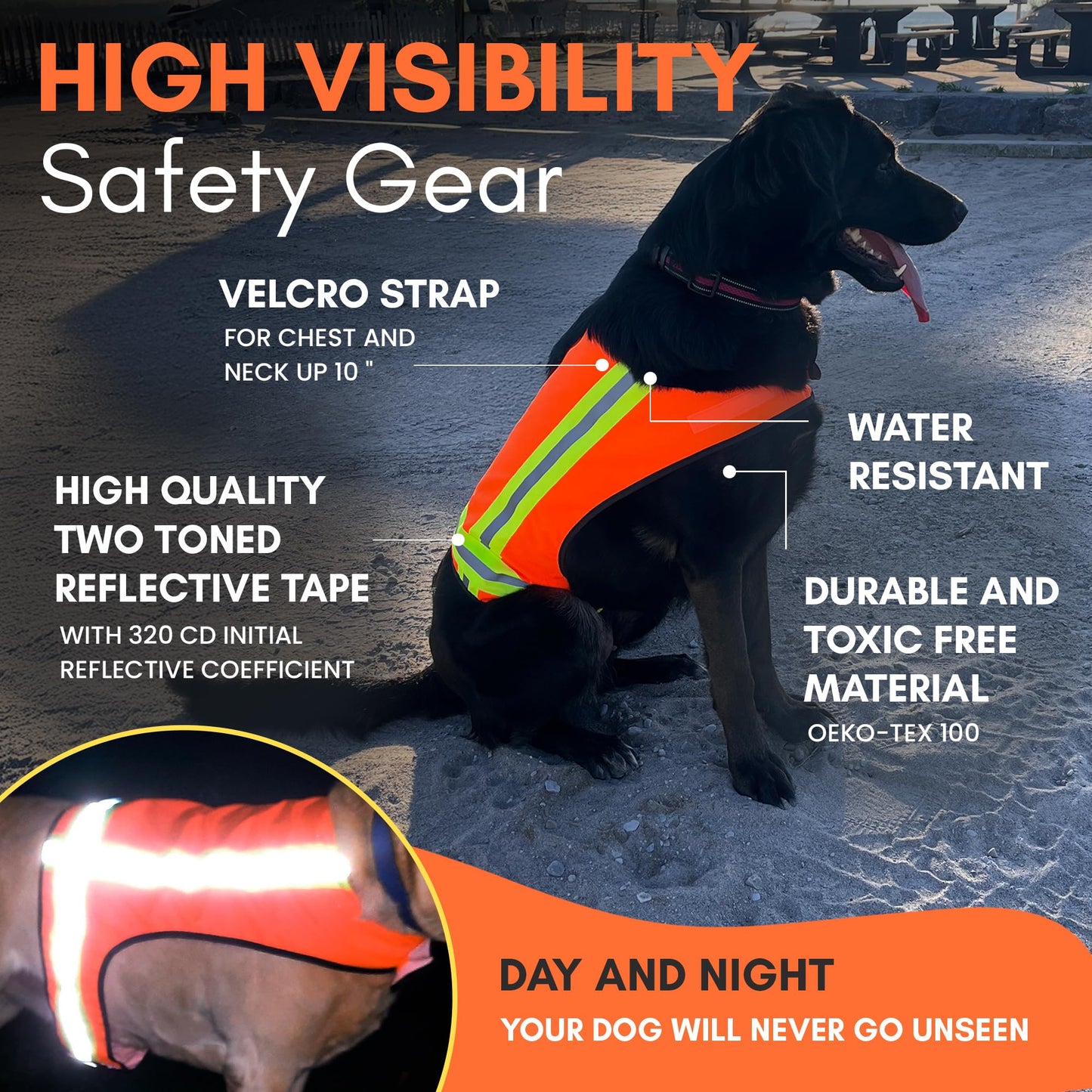 BUDDY GLOW Water-Resistant High-Visibility Dog Vest, Hi Visibility Orange, Large