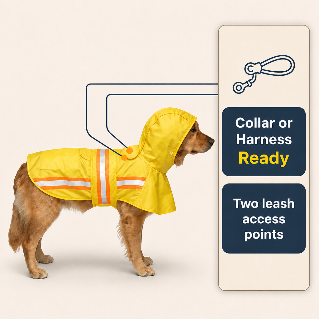 Waterproof Dog Raincoat with Two-Tone Reflective Trim, Seam-Sealed Full-Body Rain Jacket Dry Suit for XSmall to Large Dogs – Yellow