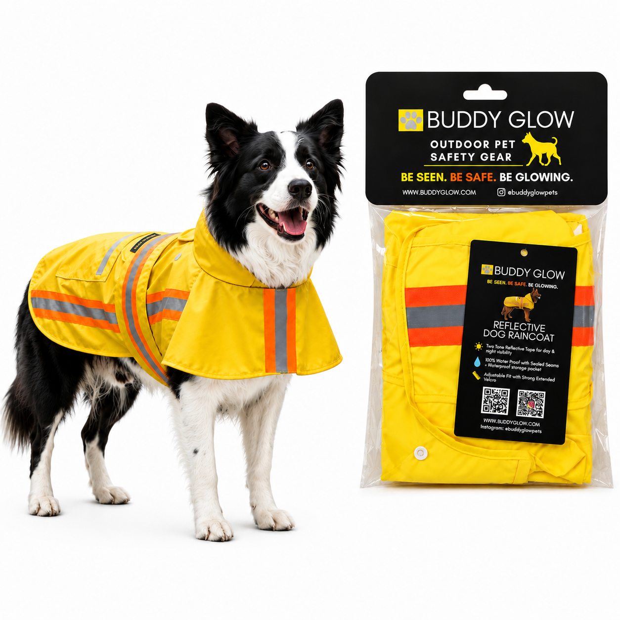Waterproof Dog Raincoat with Two-Tone Reflective Trim, Seam-Sealed Full-Body Rain Jacket Dry Suit for XSmall to Large Dogs – Yellow