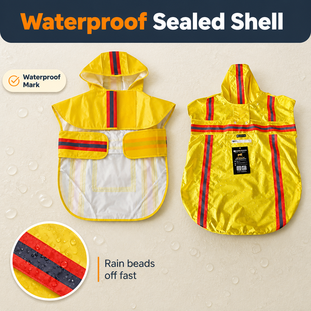 Waterproof Dog Raincoat with Two-Tone Reflective Trim, Seam-Sealed Full-Body Rain Jacket Dry Suit for XSmall to Large Dogs – Yellow