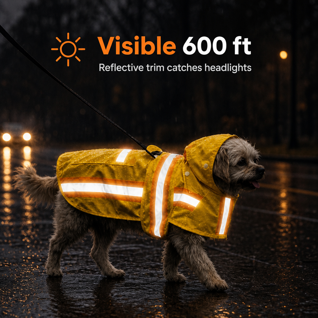 Waterproof Dog Raincoat with Two-Tone Reflective Trim, Seam-Sealed Full-Body Rain Jacket Dry Suit for XSmall to Large Dogs – Yellow