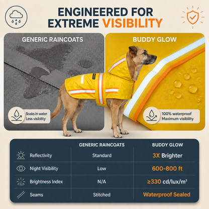Waterproof Dog Raincoat with Two-Tone Reflective Trim, Seam-Sealed Full-Body Rain Jacket Dry Suit for XSmall to Large Dogs – Yellow
