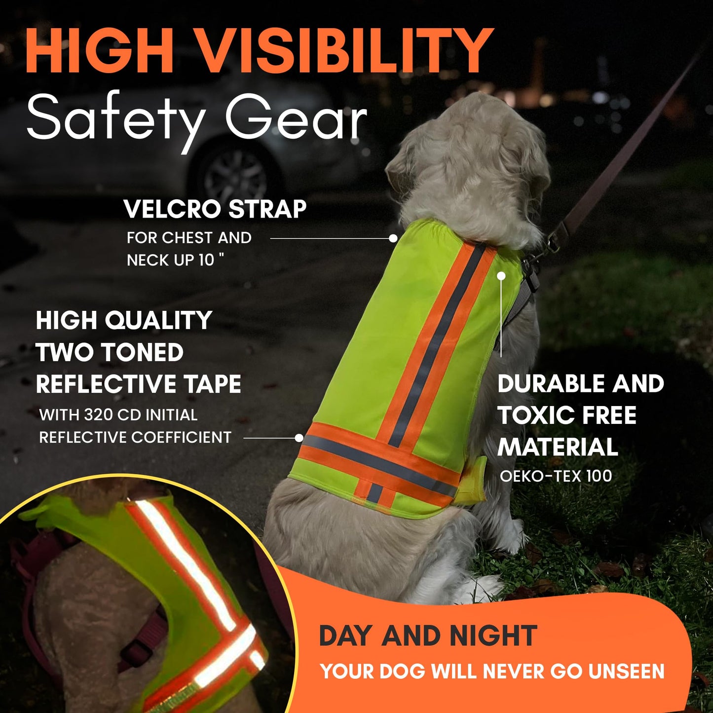 BUDDY GLOW Extra Lightweight Breathable Reflective Dog Vest, Hivis Yellow, Large