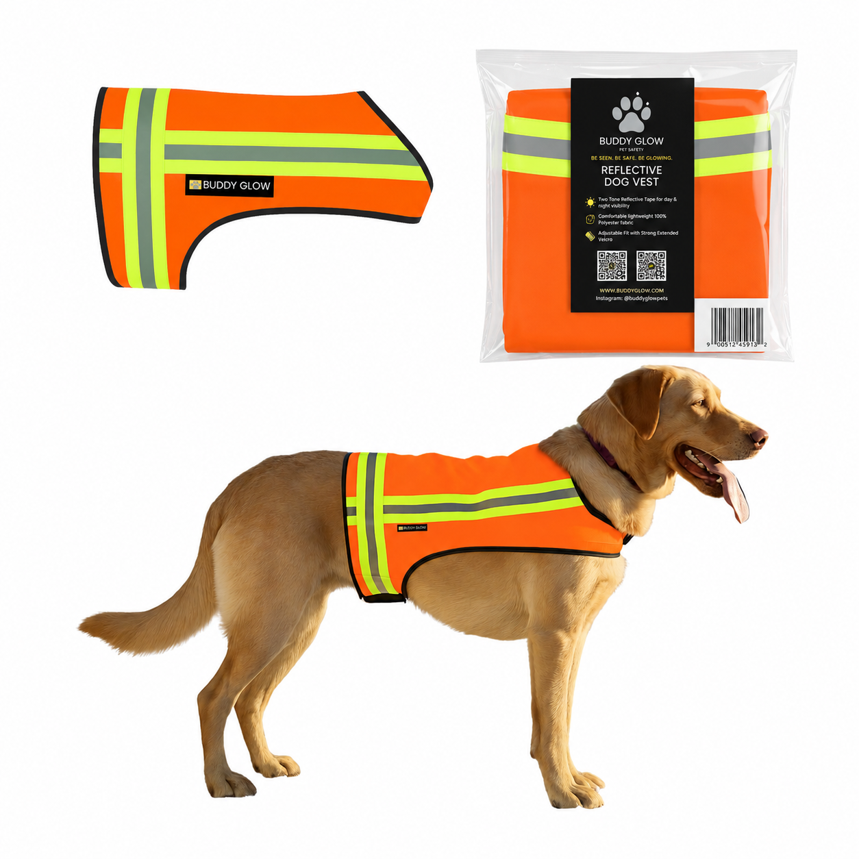 Reflective Dog Vest - Hi-Vis Orange, Lightweight & Water-Resistant