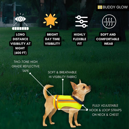 Reflective Dog Vest - Hi-Vis Yellow, Lightweight & Breathable (Tiny Breed, Extra Small)