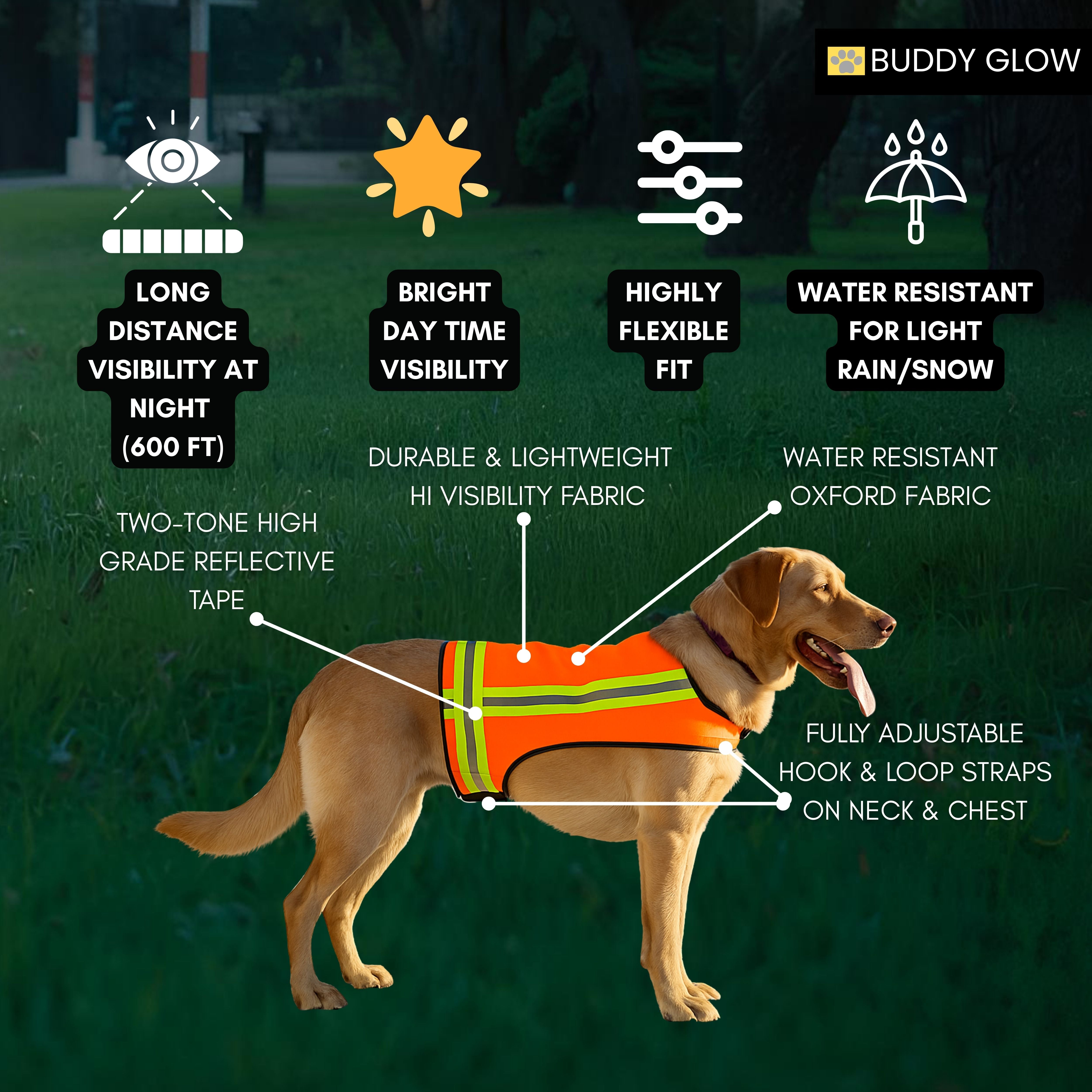 Reflective Dog Vest - Hi-Vis Orange, Lightweight & Water-Resistant