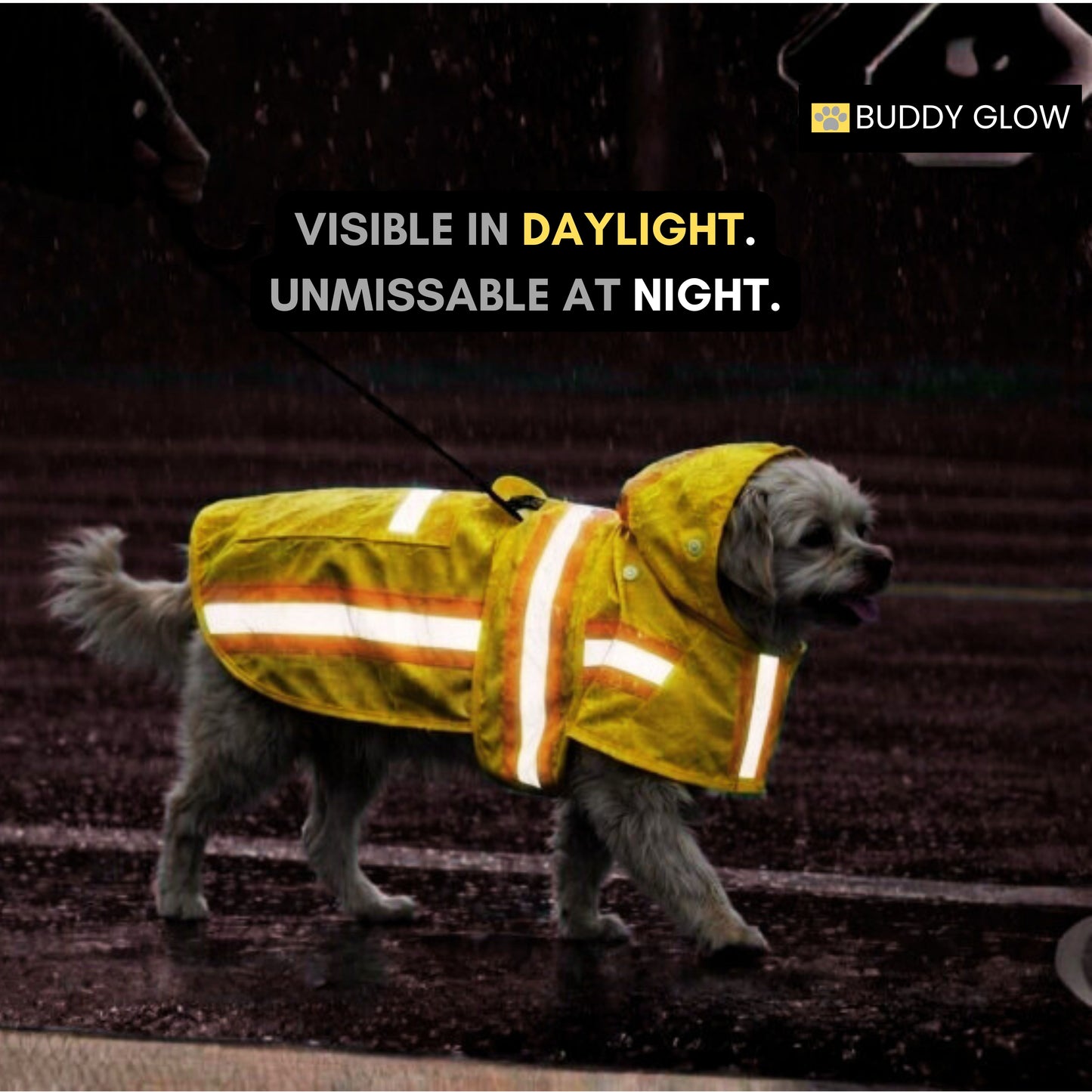 Waterproof Dog Raincoat with Two-Tone Reflective Trim, Seam-Sealed Full-Body Rain Jacket Dry Suit for XSmall to Large Dogs – Yellow