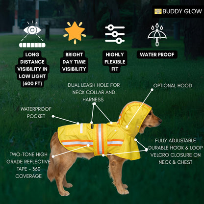 Waterproof Dog Raincoat with Two-Tone Reflective Trim, Seam-Sealed Full-Body Rain Jacket Dry Suit for XSmall to Large Dogs – Yellow