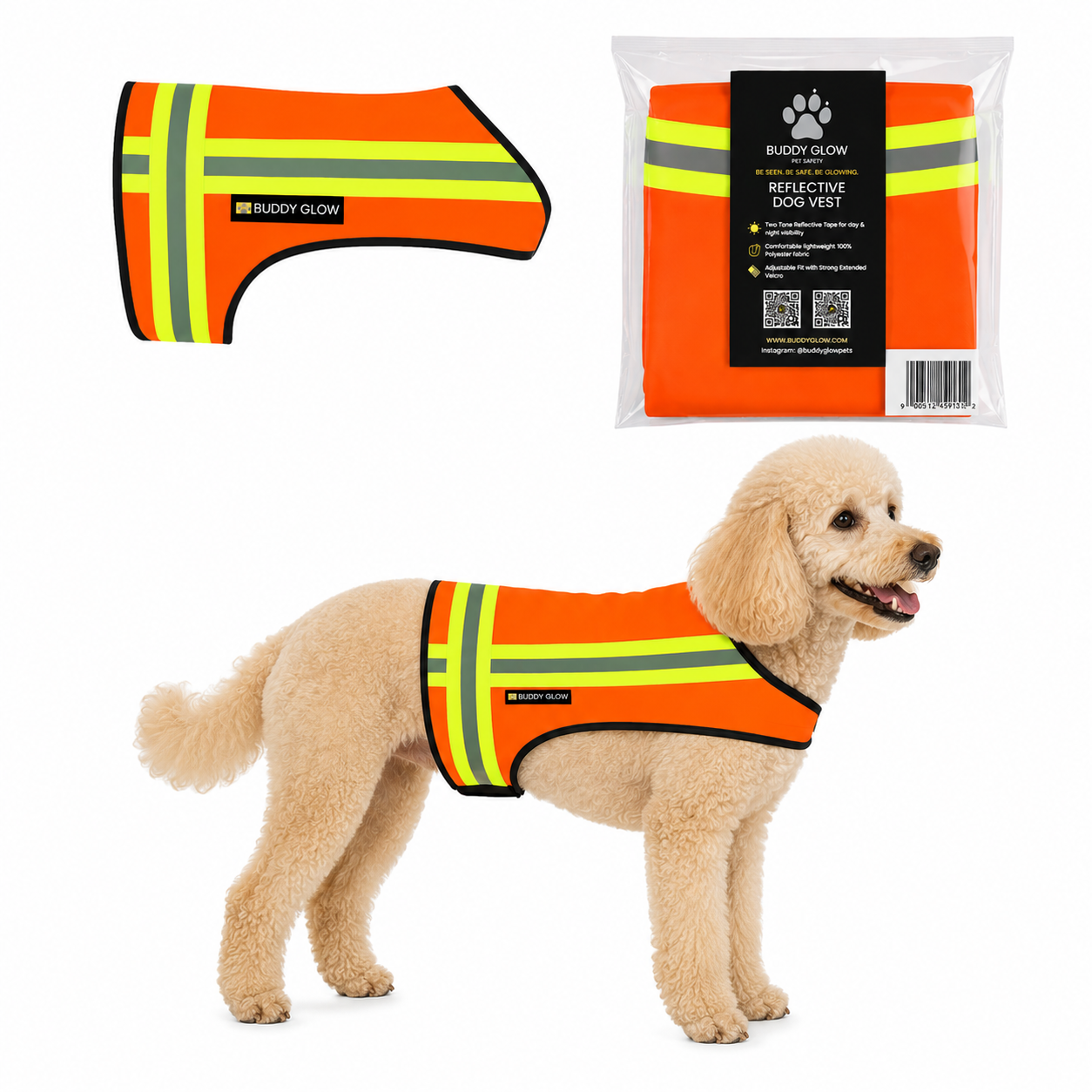 Reflective Dog Vest - Hi-Vis Orange, Lightweight & Water-Resistant